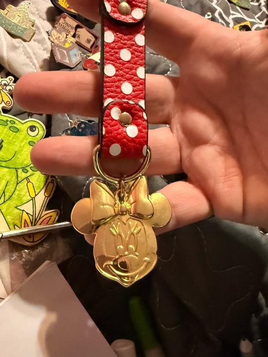 Loungefly Accessories - Loungefly Red Polka Dot Minnie Mouse Keychain Card Holder Strap with Gold Charm